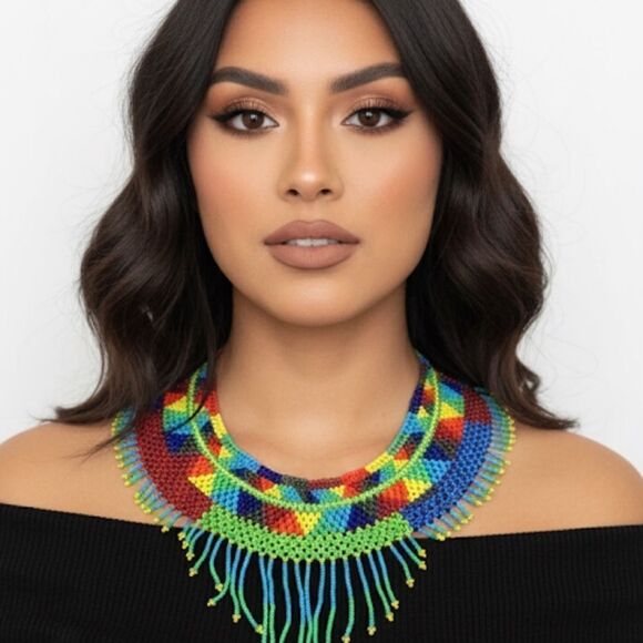 Hand Crafted Jewelry - New Beautiful Handmade Colorful Beaded Mexican Collar Necklace